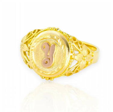 Gold Initial Ring, Two Tones Gold Lady's Custom Letter Ring